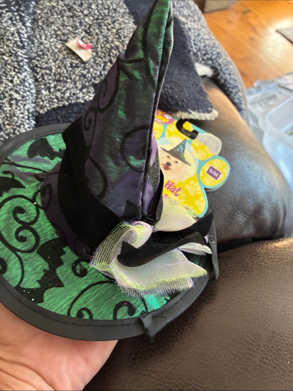Rubie's Green and Purple Mini Witch Hat pet dog Halloween Velcro closure
